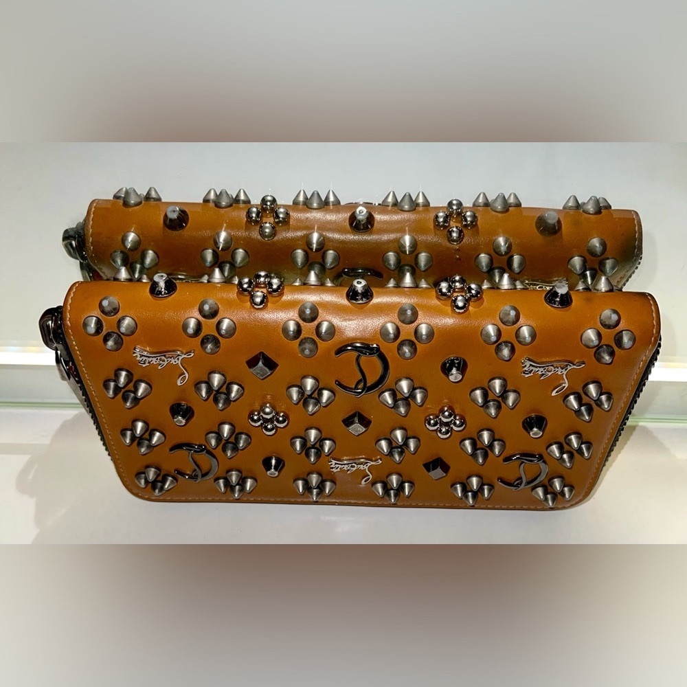 ♥️ Christian Louboutin Panettone Wallet Spikes Loubinthesky Seville Calf Leather - Picture 5 of 14